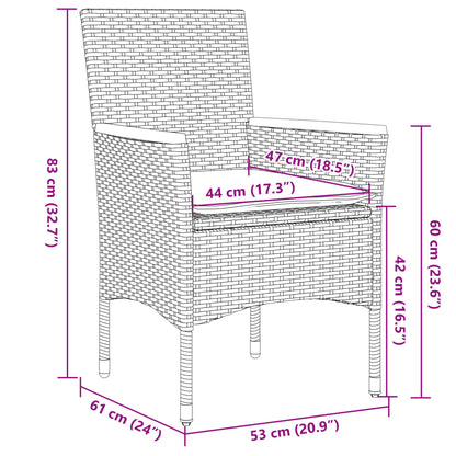 3-delige Tuinset met kussens poly rattan en glas beige