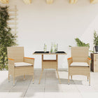 3-delige Tuinset met kussens poly rattan en glas beige