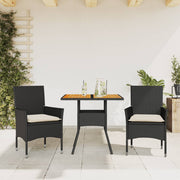 Tuinset 3-delig poly rattan acaciahout zwart