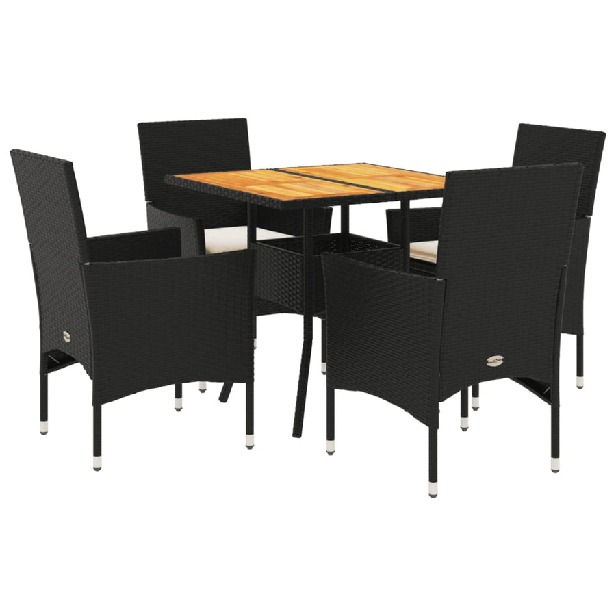 5-delige Loungeset met kussens poly rattan en acaciahout zwart