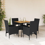 Loungeset 5-delig poly rattan acaciahout zwart