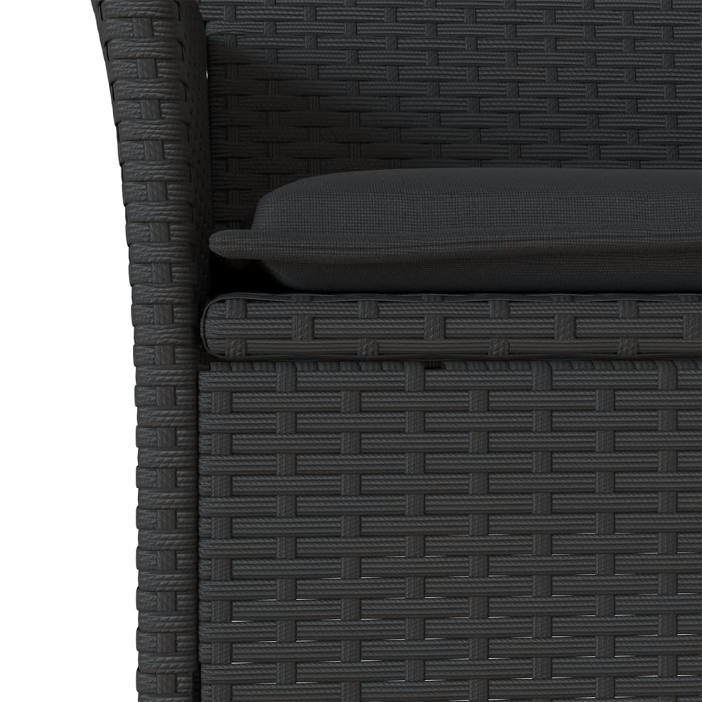 3-delige Tuinset met kussens poly rattan en acaciahout zwart