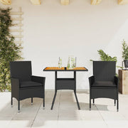 Tuinset 3-delig poly rattan acaciahout zwart