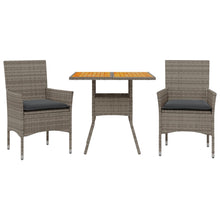 3-delige Tuinset met kussens poly rattan en acaciahout grijs