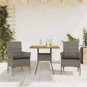 Tuinset 3-delig poly rattan acaciahout grijs