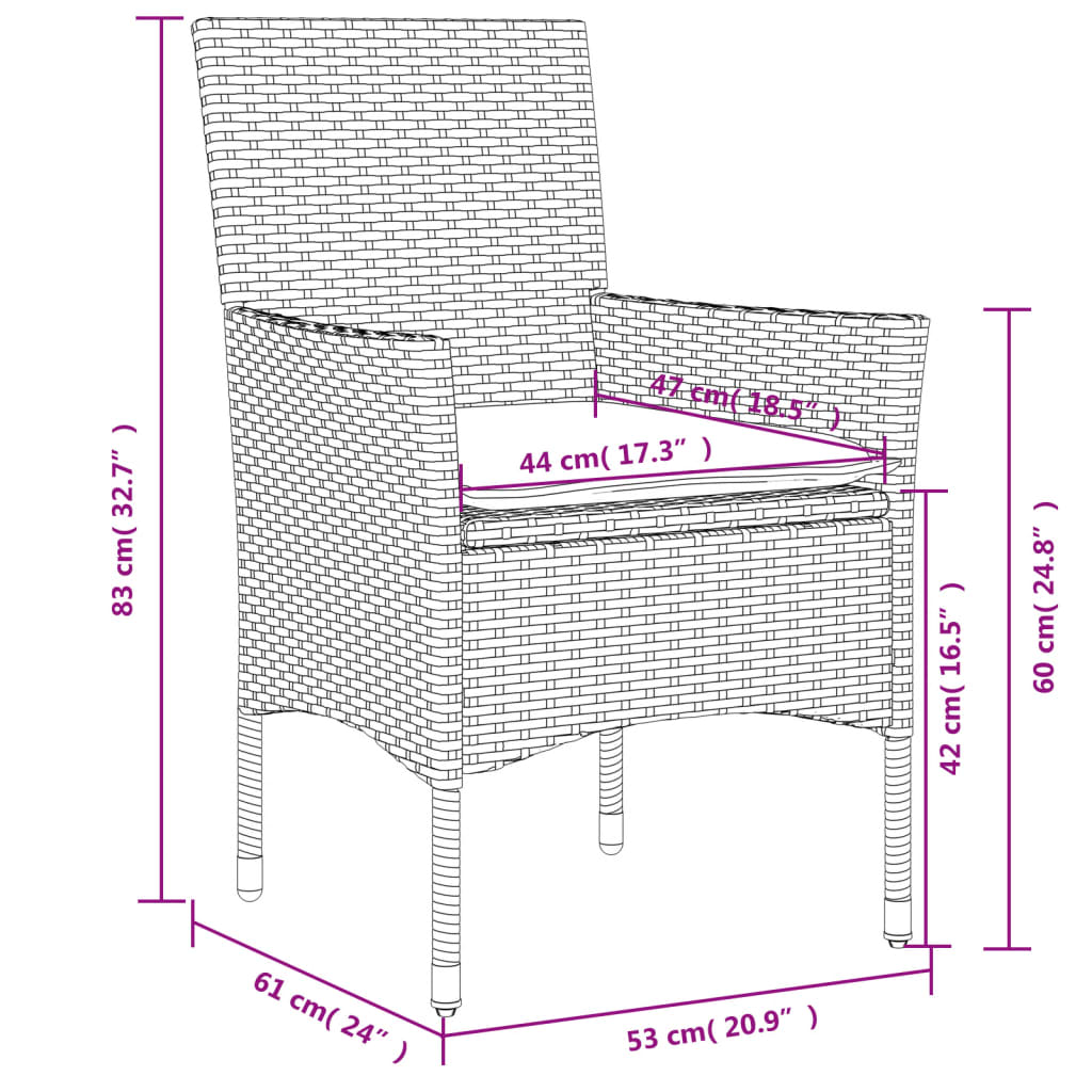 5-delige Loungeset met kussens poly rattan en acaciahout grijs