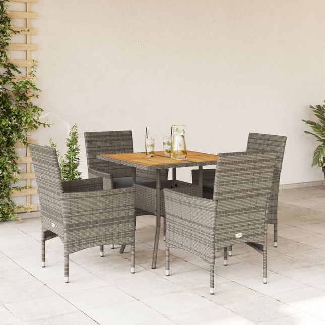 5-delige Loungeset met kussens poly rattan en acaciahout grijs