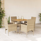 5-delige Tuinset met kussens poly rattan en acaciahout beige