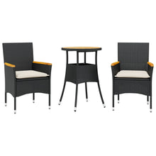 3-delige Tuinset met kussens poly rattan en acaciahout zwart