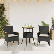 Tuinset 3-delig poly rattan acaciahout zwart
