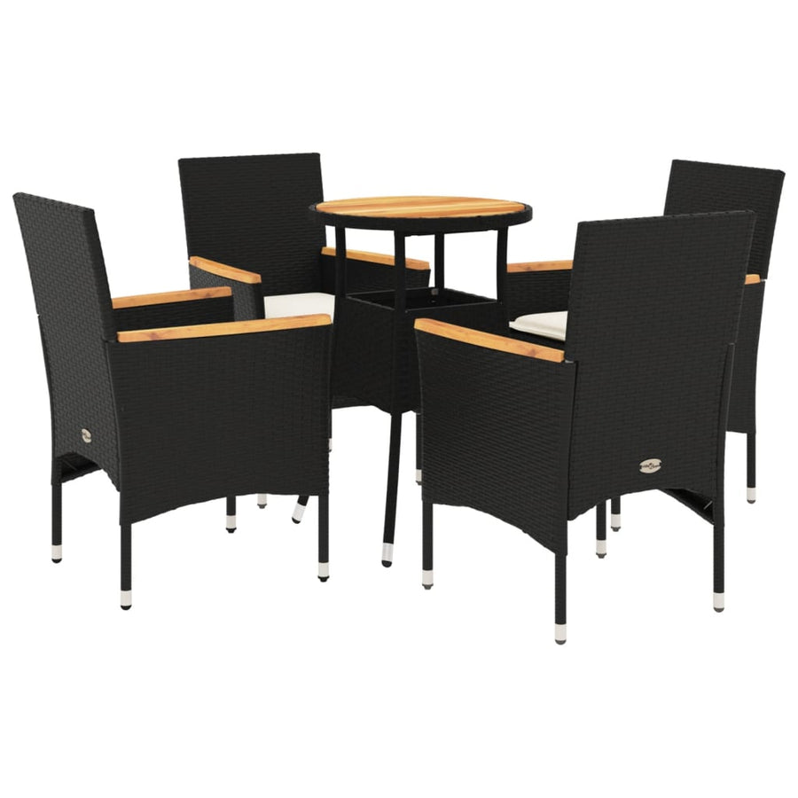 5-delige Loungeset met kussens poly rattan en acaciahout zwart