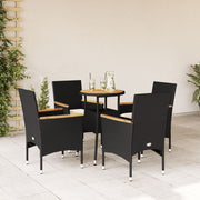 Loungeset poly rattan acaciahout zwart 5-delig