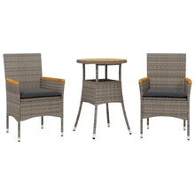 3-delige Tuinset met kussens poly rattan en acaciahout grijs