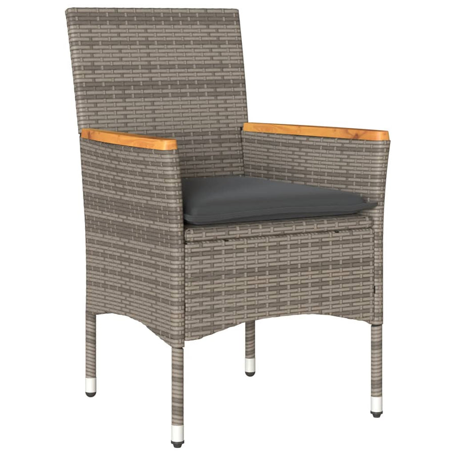3-delige Tuinset met kussens poly rattan en acaciahout grijs