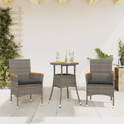 Tuinset poly rattan acaciahout grijs 3-delig