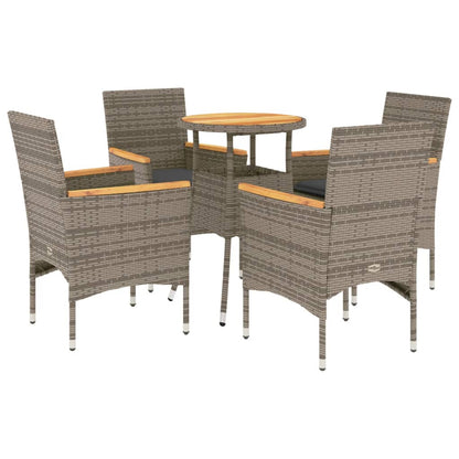 5-delige Loungeset met kussens poly rattan en acaciahout grijs