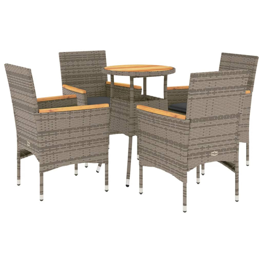5-delige Loungeset met kussens poly rattan en acaciahout grijs