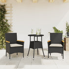 3-delige Tuinset met kussens poly rattan en glas zwart