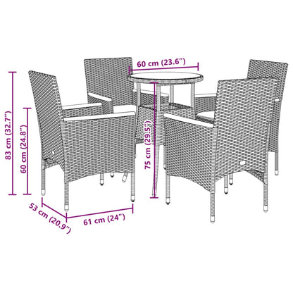 5-delige Tuinset met kussens poly rattan en glas zwart