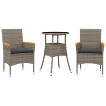 3-delige Tuinset met kussens poly rattan en glas grijs