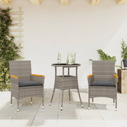 Tuinset 3-delig poly rattan grijs met kussens
