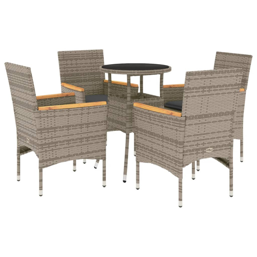 5-delige Tuinset met kussens poly rattan en glas grijs