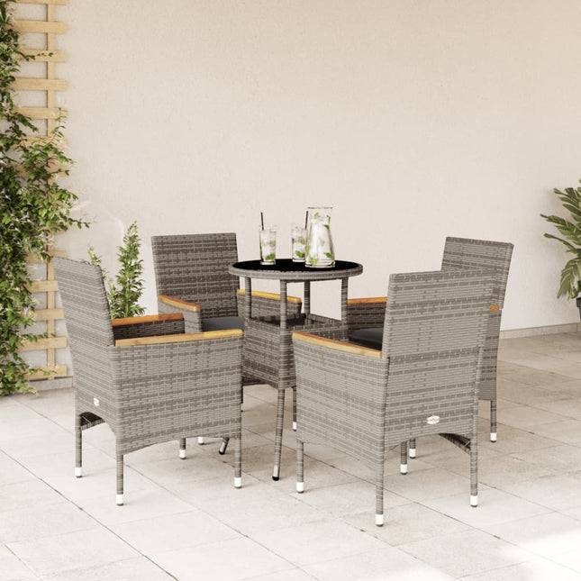 5-delige Tuinset met kussens poly rattan en glas grijs