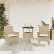 Tuinset 3-delig poly rattan beige met kussens