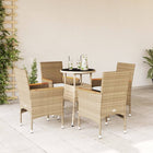 5-delige Tuinset met kussens poly rattan en glas beige