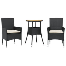 3-delige Tuinset met kussens poly rattan en acaciahout zwart