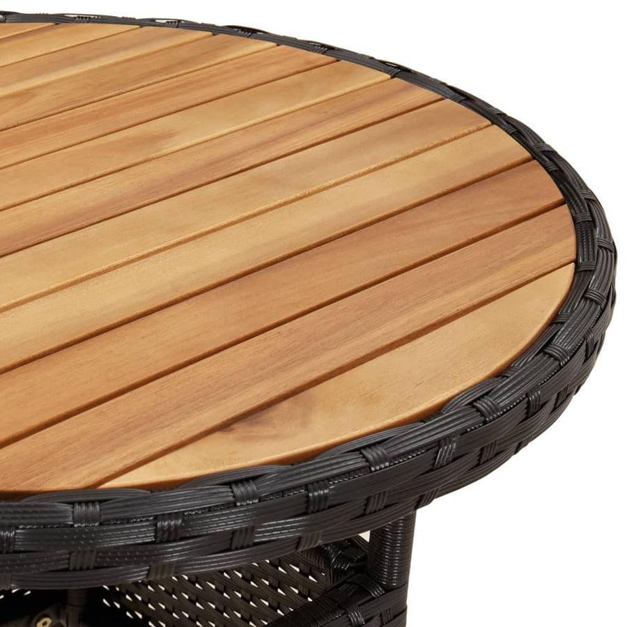 3-delige Tuinset met kussens poly rattan en acaciahout zwart
