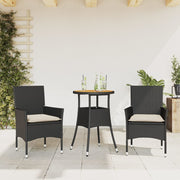 Tuinset 3-delig poly rattan acaciahout zwart