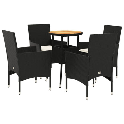 5-delige Loungeset met kussens poly rattan en acaciahout zwart