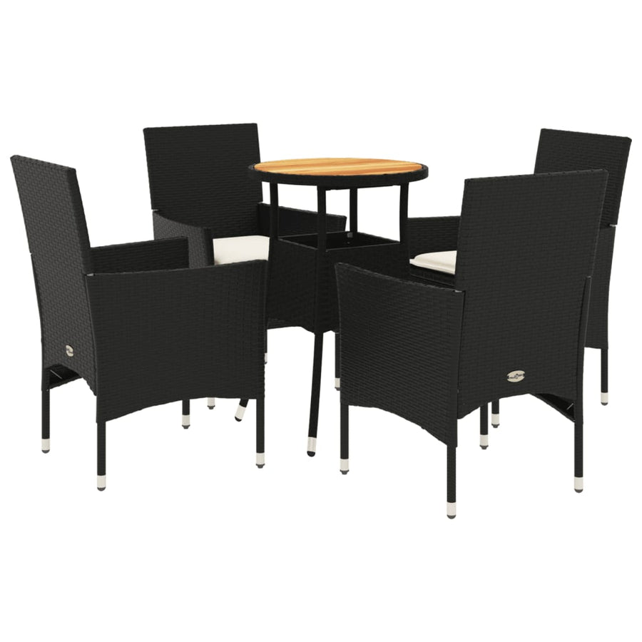 5-delige Loungeset met kussens poly rattan en acaciahout zwart