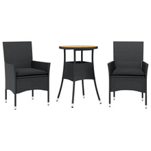 3-delige Tuinset met kussens poly rattan en acaciahout zwart