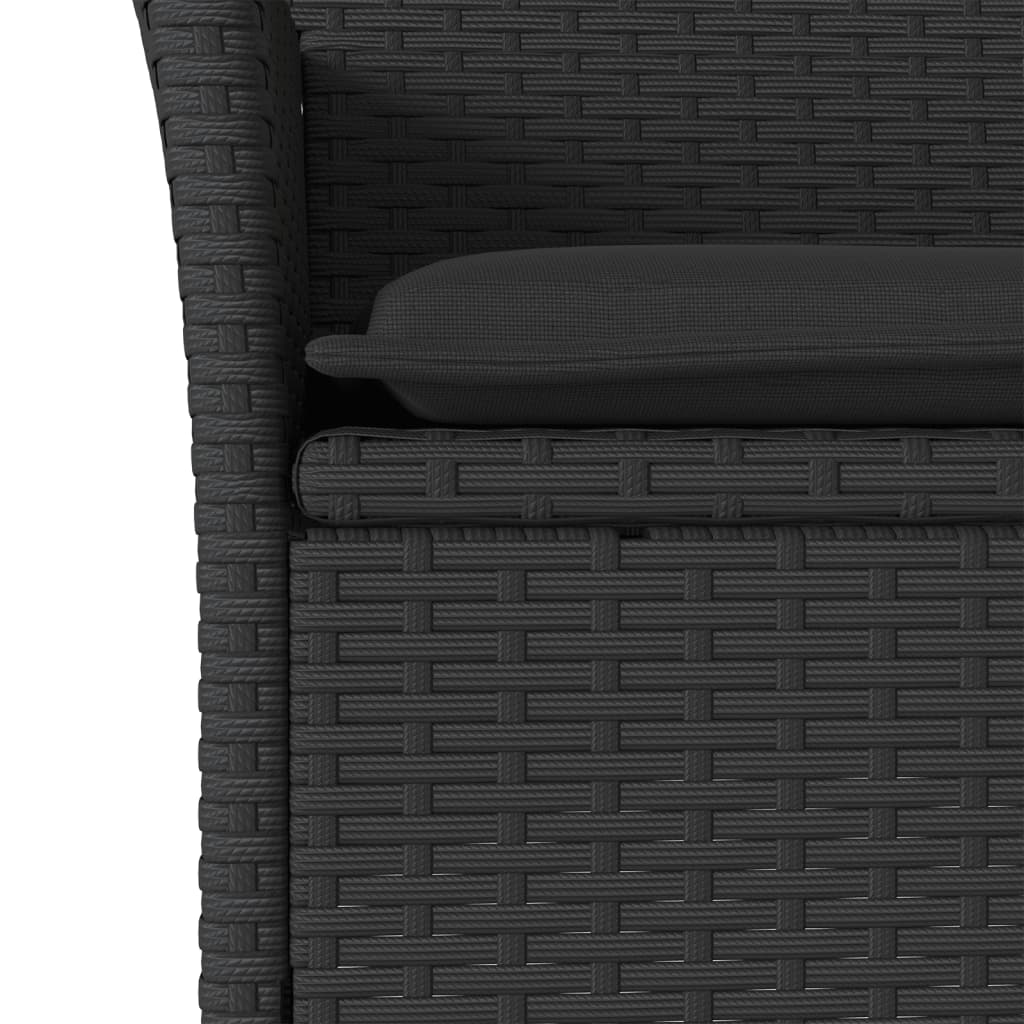 3-delige Tuinset met kussens poly rattan en acaciahout zwart