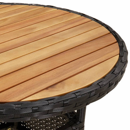 3-delige Tuinset met kussens poly rattan en acaciahout zwart