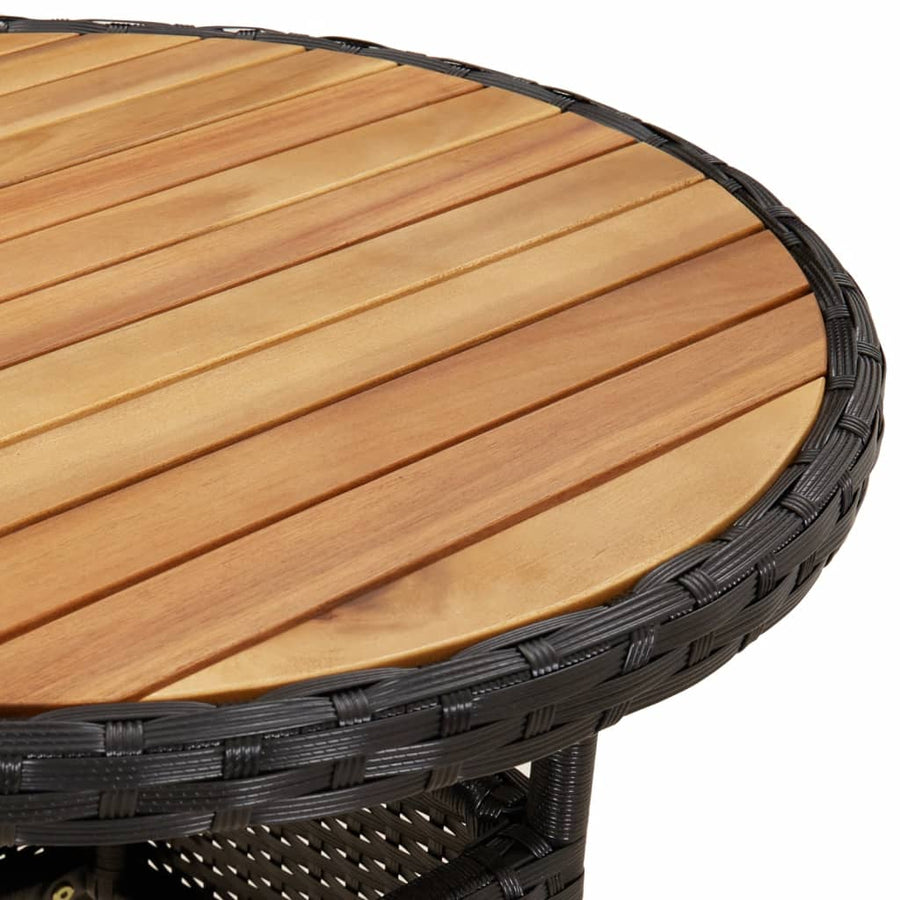 3-delige Tuinset met kussens poly rattan en acaciahout zwart