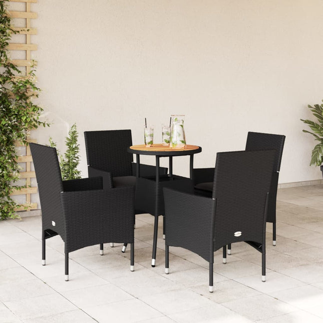 5-delige Loungeset met kussens poly rattan en acaciahout zwart