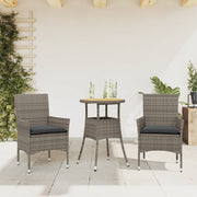 Tuinset 3-delig poly rattan acaciahout grijs