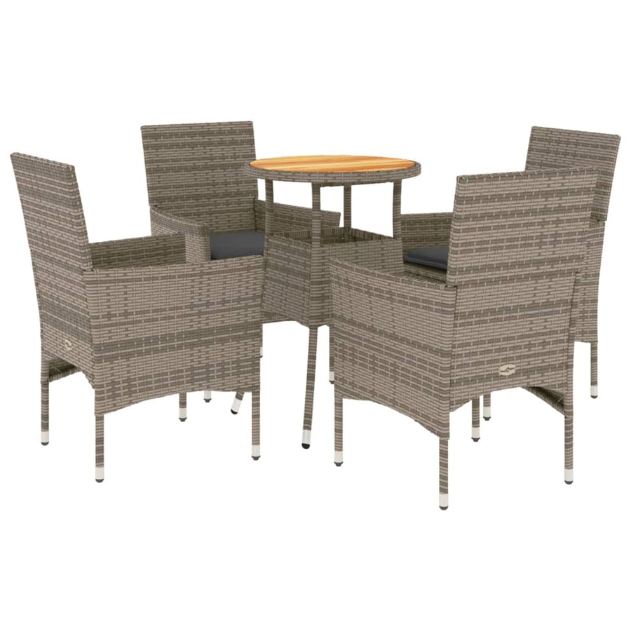 5-delige Loungeset met kussens poly rattan en acaciahout grijs