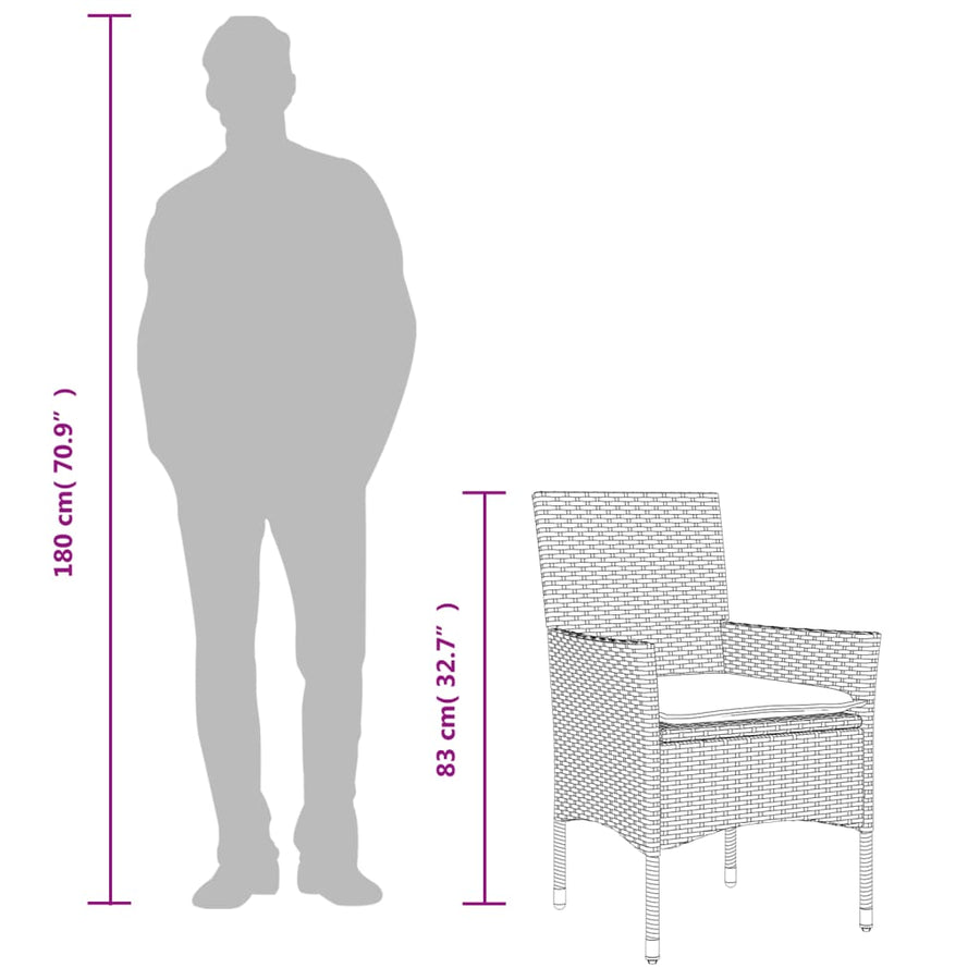 5-delige Loungeset met kussens poly rattan en acaciahout grijs