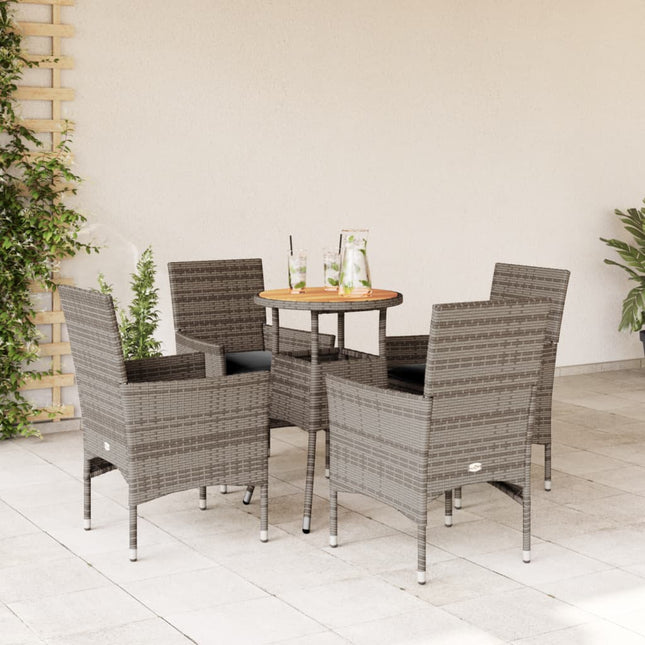 5-delige Loungeset met kussens poly rattan en acaciahout grijs