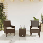 3-delige Bistroset met kussens poly rattan en glas bruin