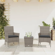 Bistroset 3-delig poly rattan grijs met kussens