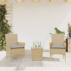 3-delige Bistroset met kussens poly rattan en glas beige