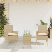 Bistroset 3-delig poly rattan glas beige met kussens