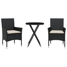 3-Delige Bistroset Met Kussens Poly Rattan En Glas Zwart en crème