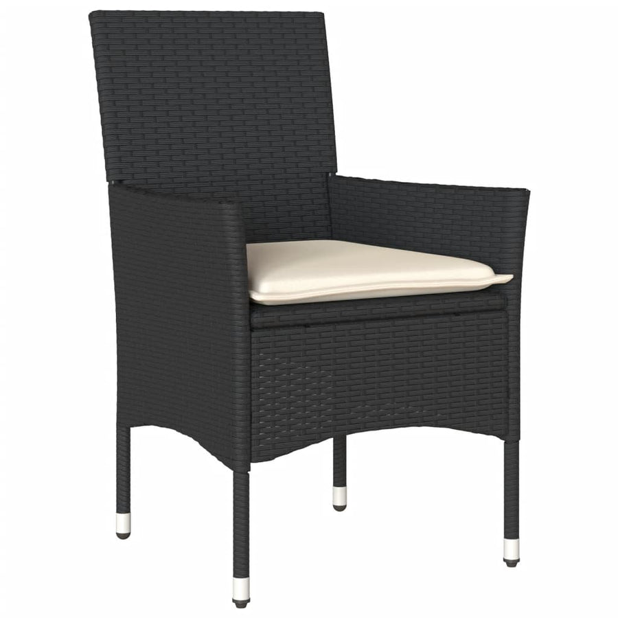 3-Delige Bistroset Met Kussens Poly Rattan En Glas Zwart en crème