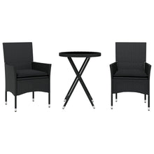3-Delige Bistroset Met Kussens Poly Rattan En Glas Zwart
